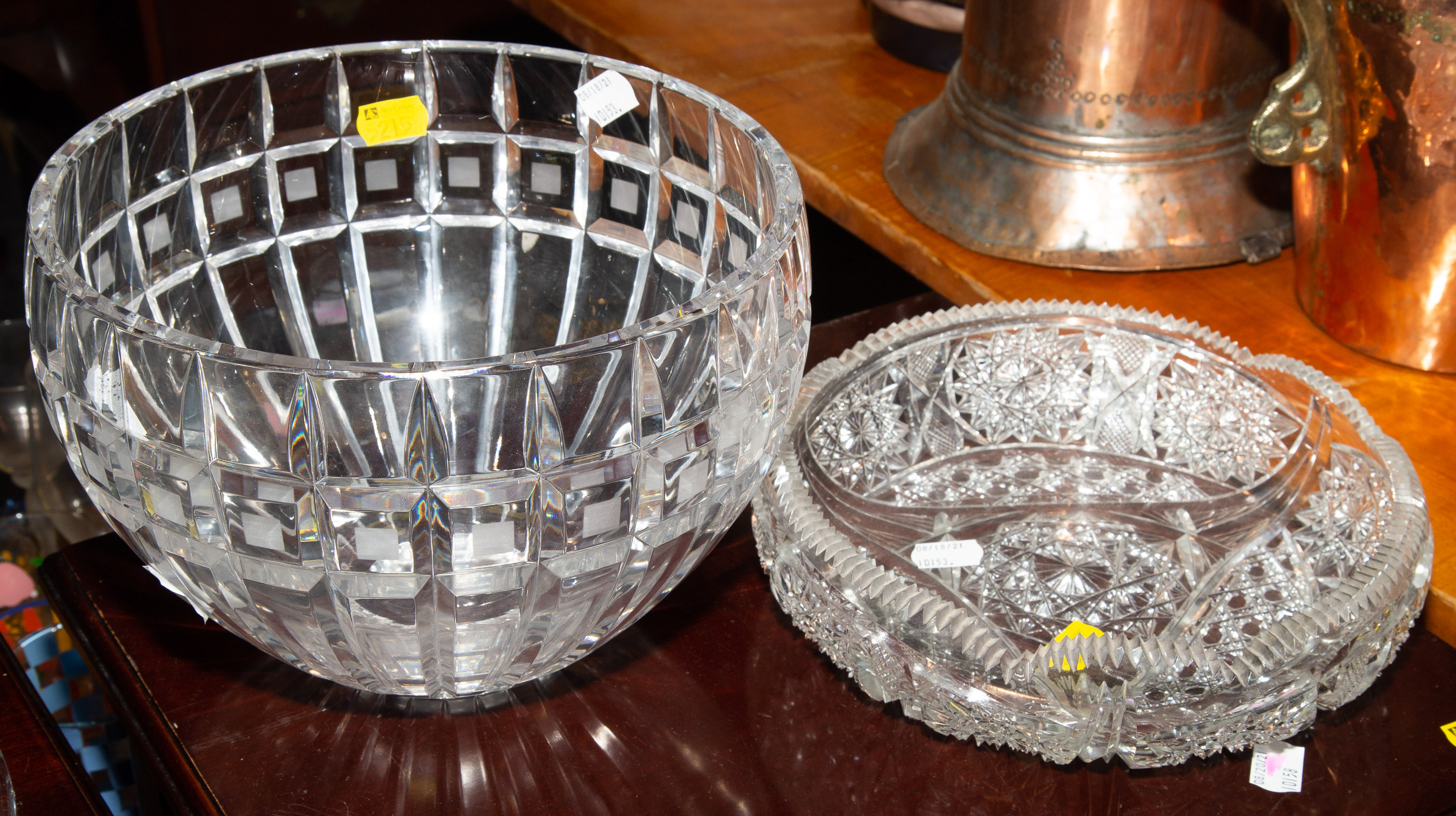 Appraisal: TWO CUT GLASS BOWLS Includes Waterford Marquis bowl in H