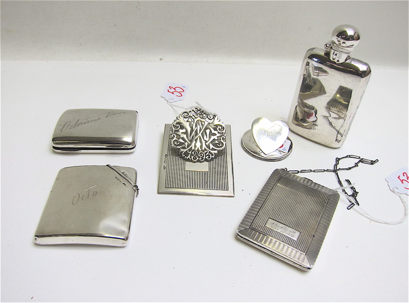 Appraisal: SIX STERLING SILVER ITEMS flask cigarette holder lady's coin purse