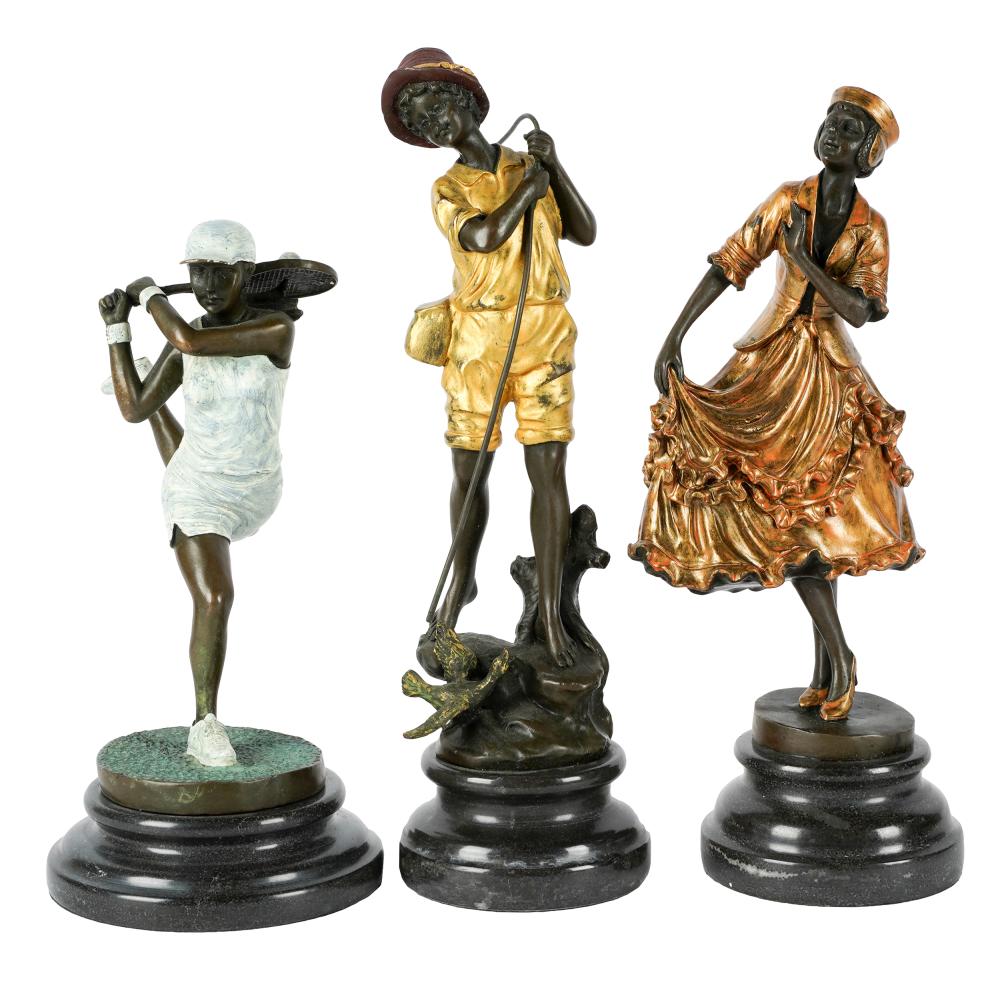 Appraisal: THREE COLD-PAINTED BRONZE FIGURESeach mounted on marble base the first