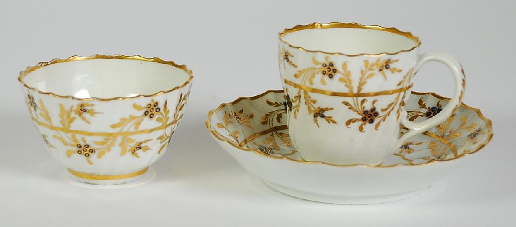 Appraisal: th CENTURY HAND PAINTED WORCESTER PORCELAIN TRIO of wrythen fluted