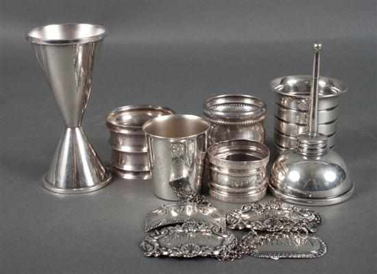 Appraisal: Three American sterling silver napkin rings three assorted jiggers Tiffany