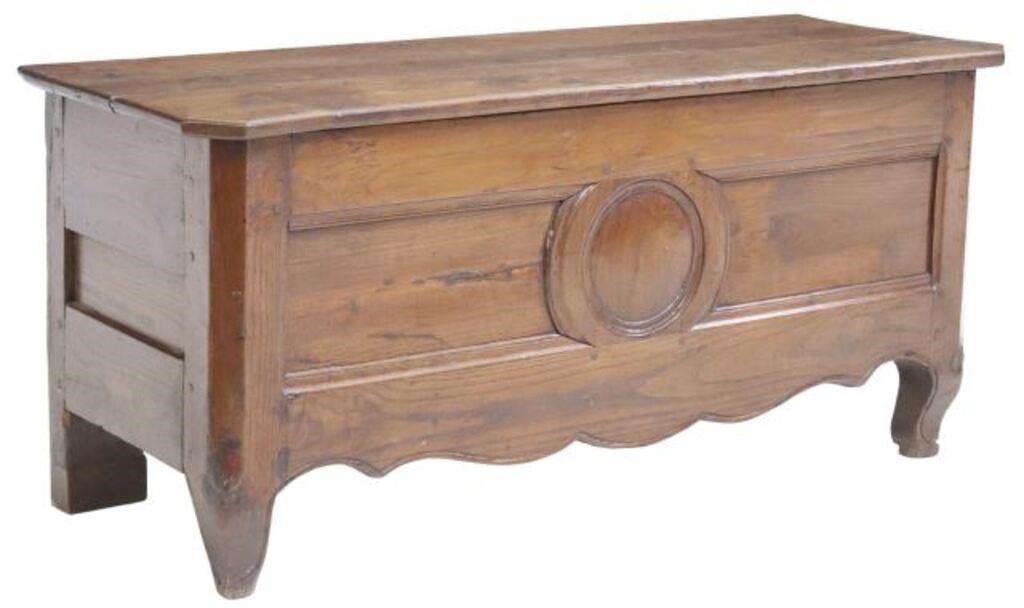 Appraisal: FRENCH PROVINCIAL OAK COFFER STORAGE CHESTFrench Provincial oak coffer storage