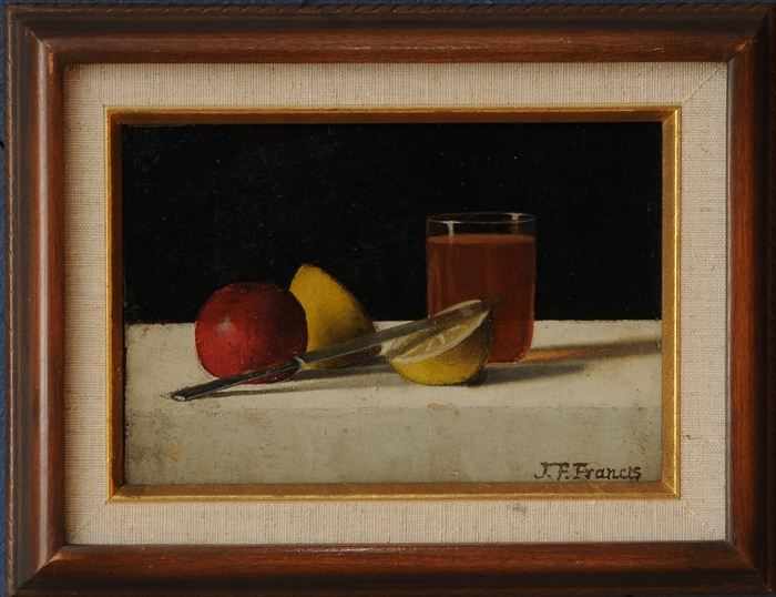 Appraisal: JOHN F FRANCIS - STILL LIFE WITH APPLE LEMON GLASS