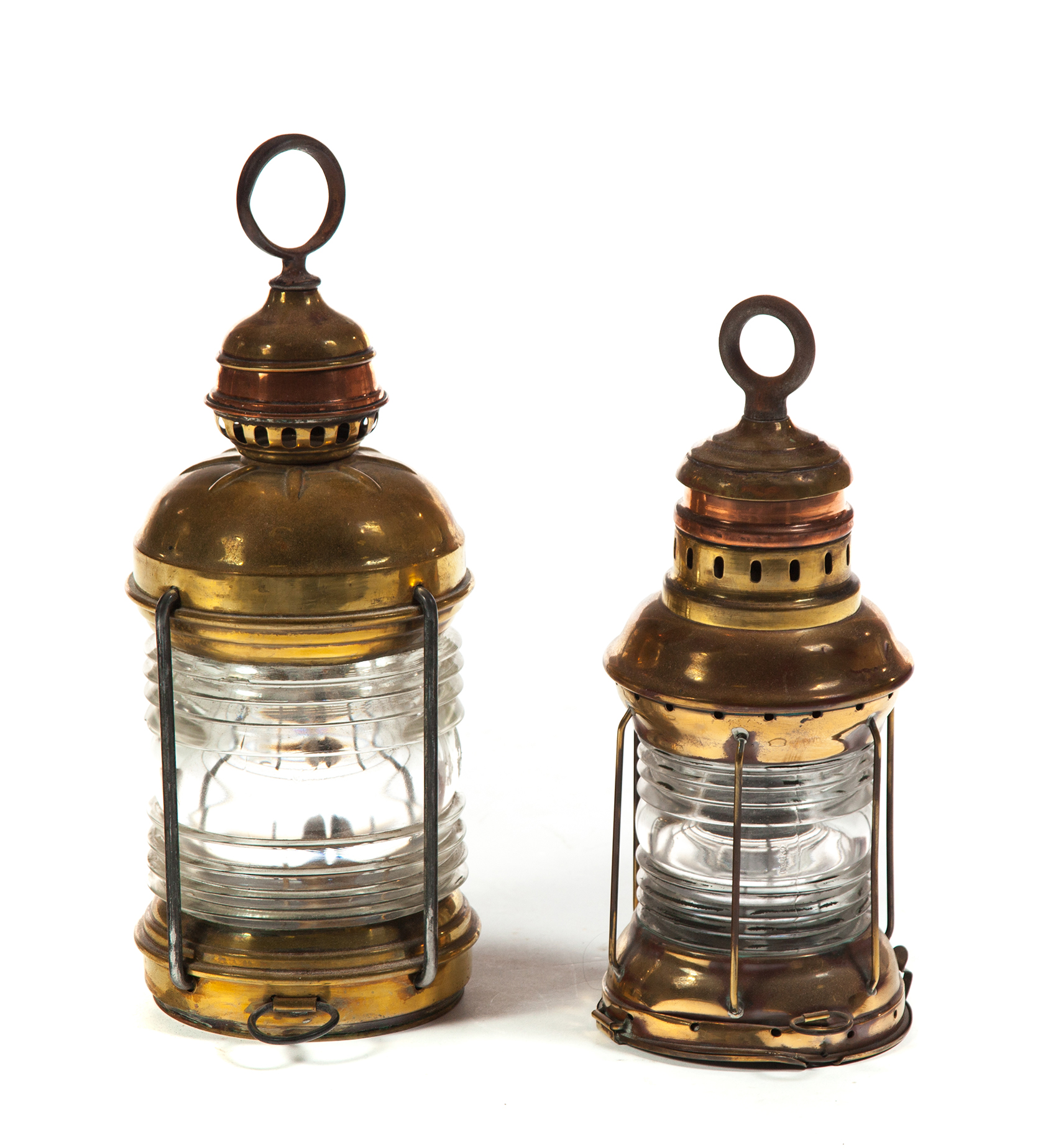 Appraisal: TWO AMERICAN SHIP'S LANTERNS Late th century brass Thick glass