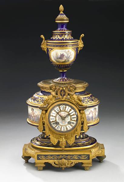 Appraisal: A French porcelain and gilt bronze mounted mantel clock fourth