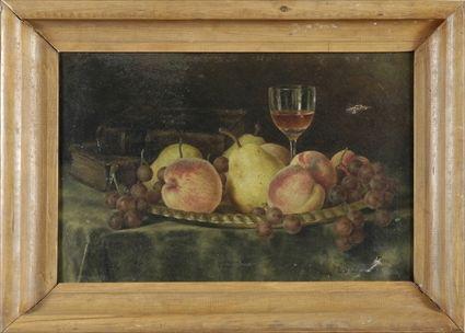 Appraisal: American School Still Life with Fruit and Wine Glass Oil