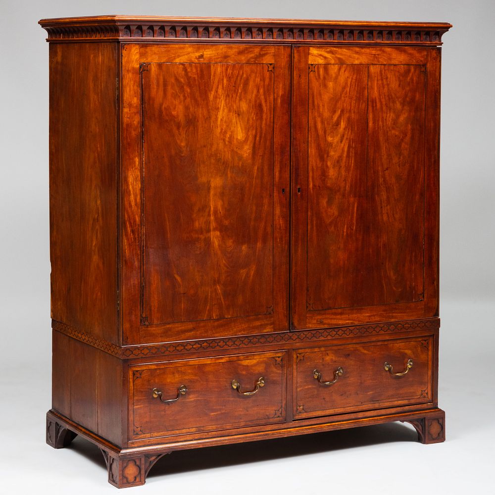 Appraisal: Fine George III Inlaid Satinwood and Ebony Linen Press in