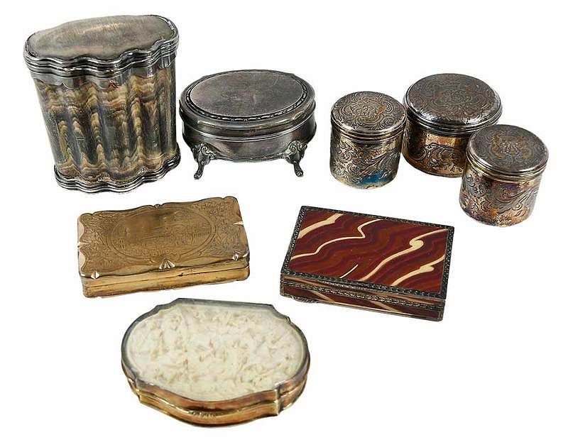 Appraisal: Eight Silver Boxes th th century including three matching English