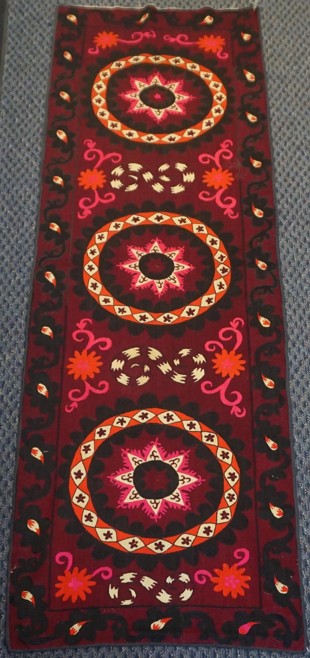 Appraisal: Uzbek Embroidered Silk Wall Table Runner ft in x ft