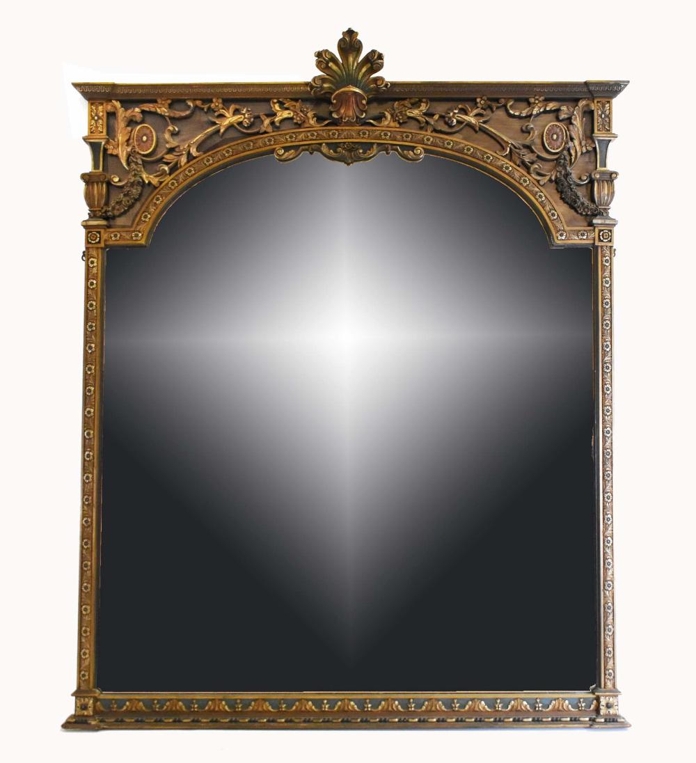 Appraisal: NEOCLASSICAL STYLE GILTWOOD OVERMANTLE MIRRORThe arched mirror plate beneath a