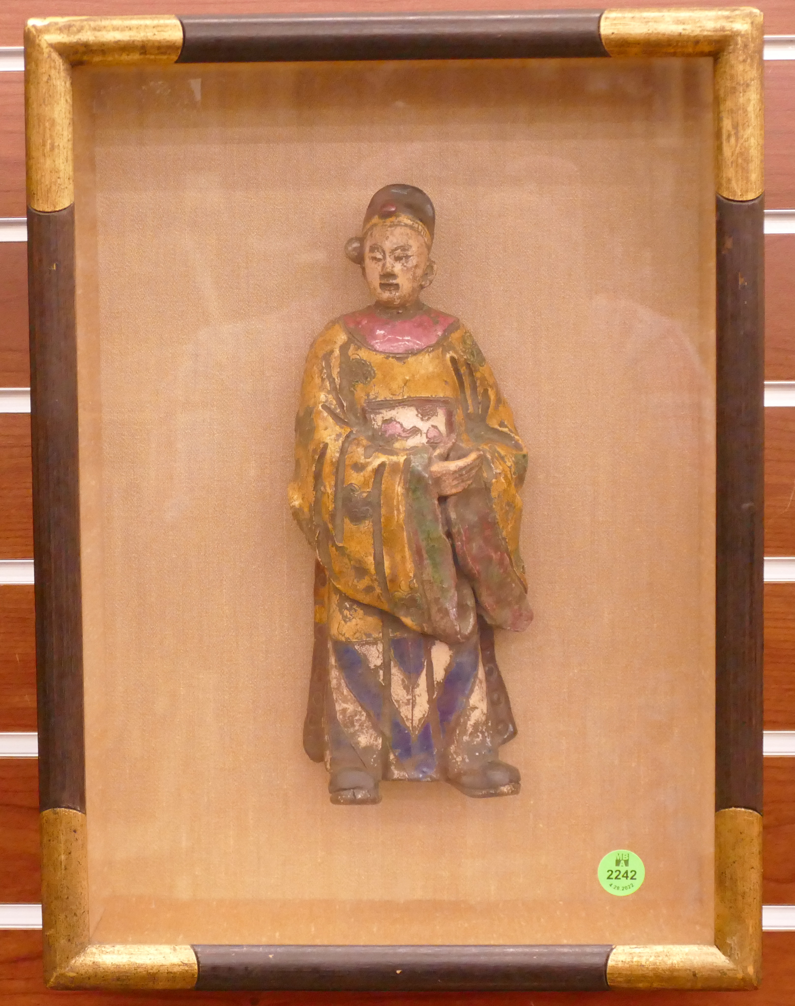 Appraisal: Old Chinese Shiwan Pottery Figure Shadowbox Framed- x x ''