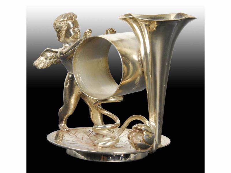 Appraisal: Lily Leaf Base with Winged Cherub Bud Vase Figural Description