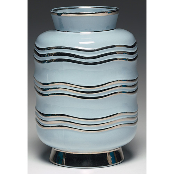 Appraisal: Decorative Boch vase footed form in blue with wavy lines