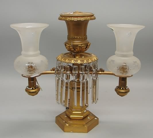 Appraisal: bronze with urn form pedestal adorned with cut glass prisms