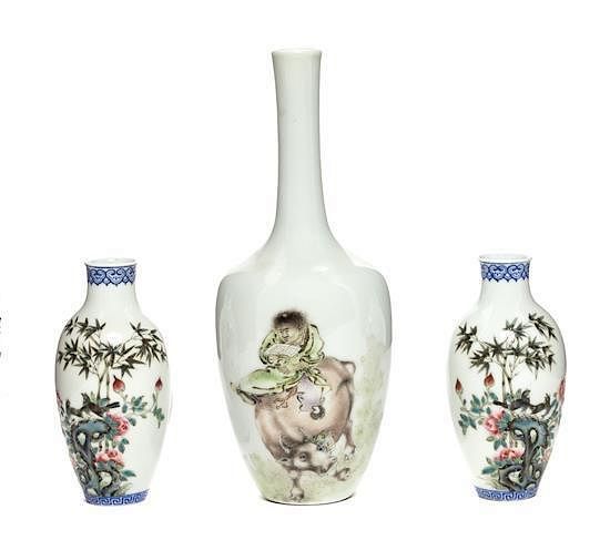 Appraisal: A Pair of Famille Rose Porcelain Vases Height inches A