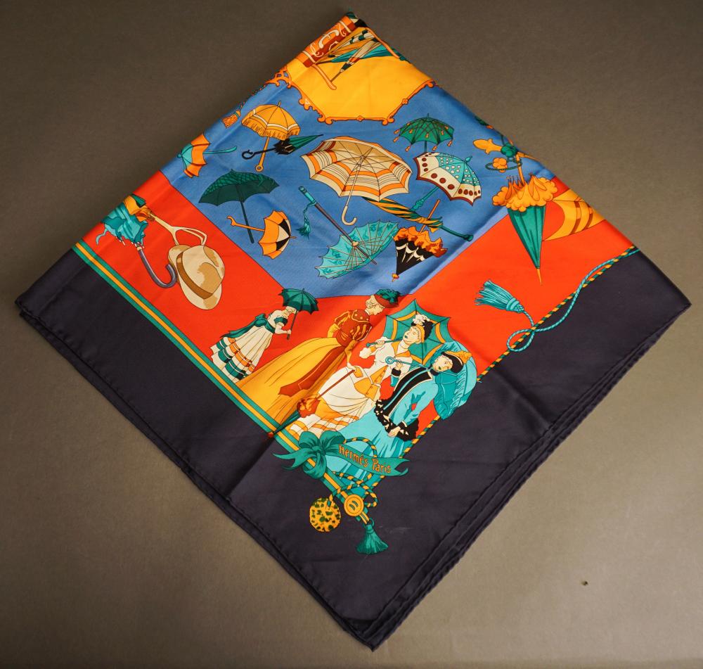 Appraisal: Hermes 'Umbrelles et Parapluies' Designed by Hubert Watrigant Silk Scarf