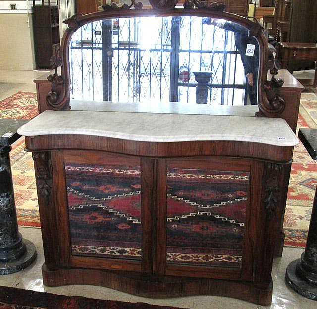 Appraisal: VICTORIAN ROSEWOOD PETITE SIDEBOARD English mid- th century featuring a