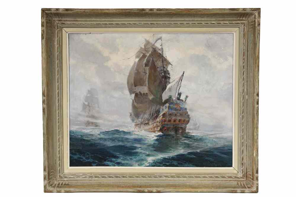 Appraisal: OOC - th c Galleons Entering a Fogbank by Henri