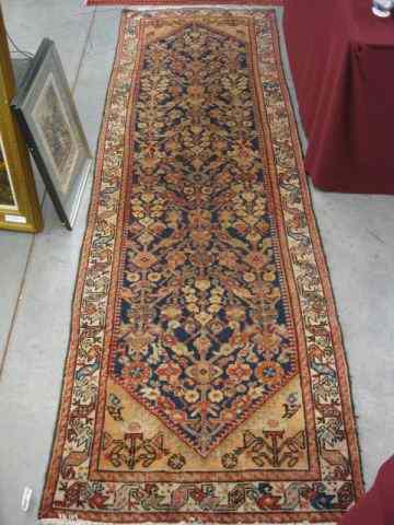 Appraisal: Hamadan Persian Handmade Runner overall flowering vine on indigo field