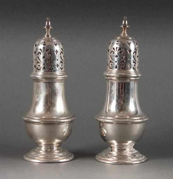 Appraisal: Pair of English sterling silver sugar casters Richard Crichton London