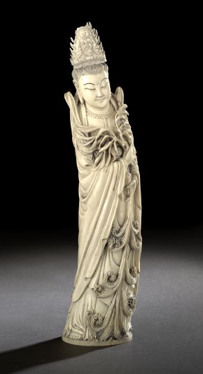 Appraisal: Chinese Carved Ivory Figure of the Goddess Guanyin first half