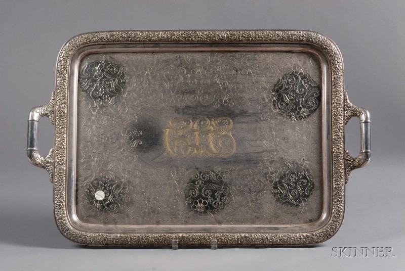 Appraisal: Large Tiffany Co Silver Soldered Tea Tray late th century