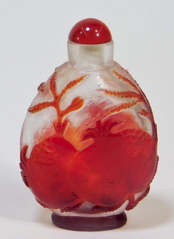 Appraisal: Chinese Peking Glass Pomegranate Snuff Bottle China th Century Two