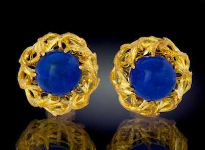 Appraisal: A Pair of Gold and Lapis Earrings k yellow gold