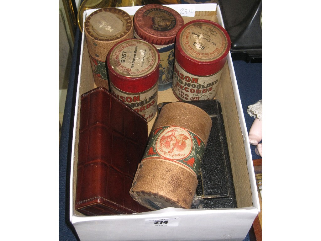 Appraisal: Lot comprising three phonograph cylinders cased playing cards and a