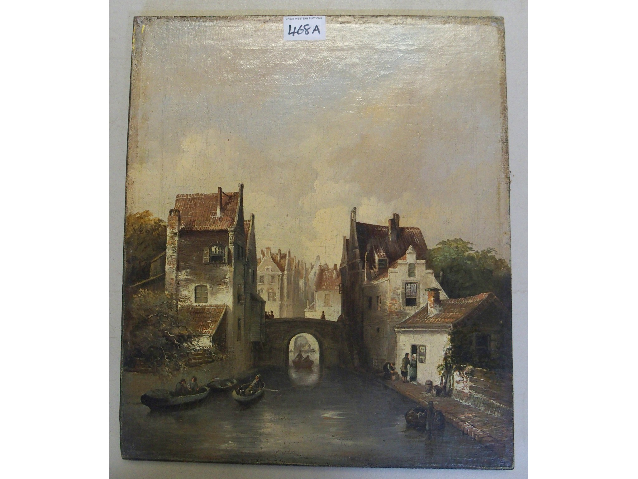 Appraisal: CONTINENTAL SCHOOL Figures by a canal oil on canvas laid