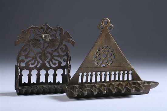 Appraisal: TWO NORTH AFRICAN CAST BRASS MINIATURE HANUKKAH LAMPS th century