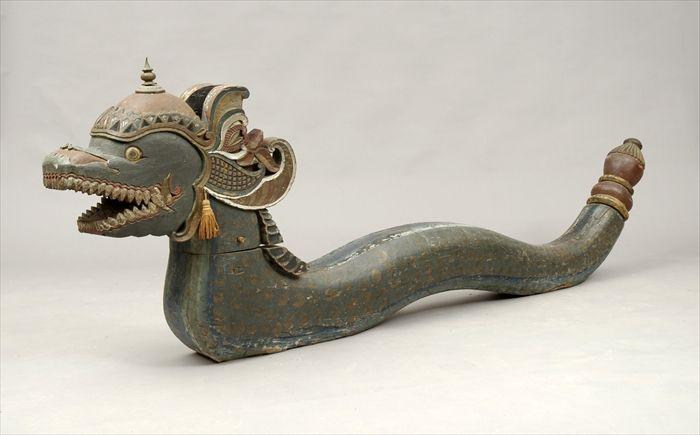 Appraisal: Southeast Asian Polychrome Carved Wood Dragon Figure x in Provenance