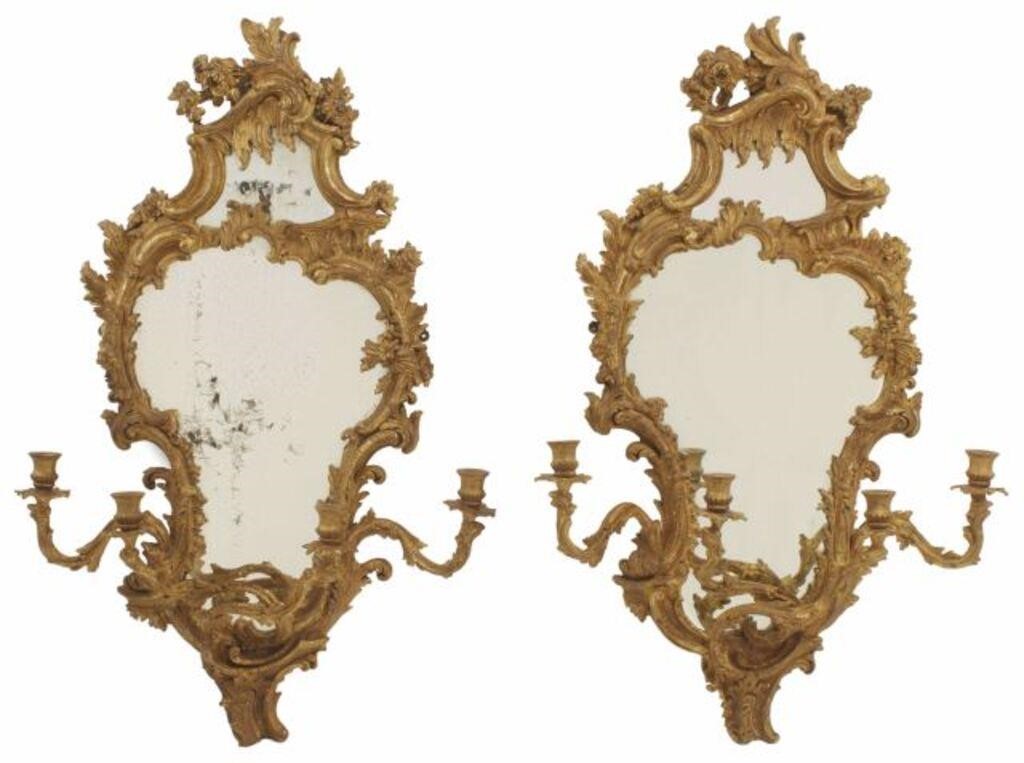 Appraisal: LOUIS XV STYLE GILT MIRRORED GIRANDOLES pair Louis XV style