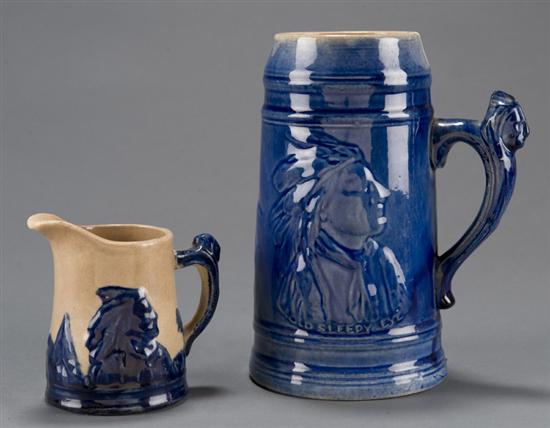 Appraisal: Group of Sleepy eye pottery stein and cameo ware pitcher