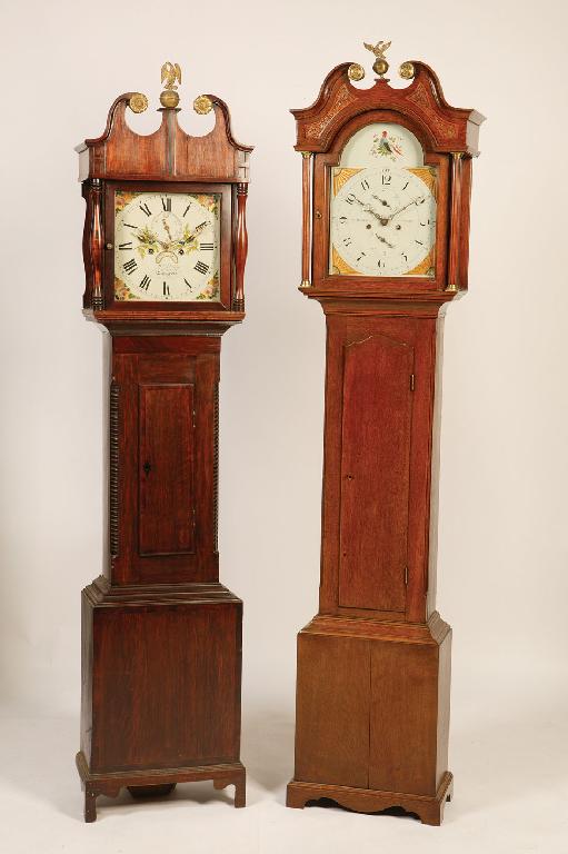 Appraisal: AN OAK AND MAHOGANY LONGCASE CLOCK the white enamel dial