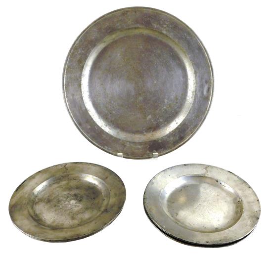 Appraisal: th C pewter plates seven pieces set of six English