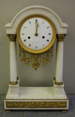 Appraisal: Finest Quality Bronze and Marble Columnar Clock From a Scarsdale