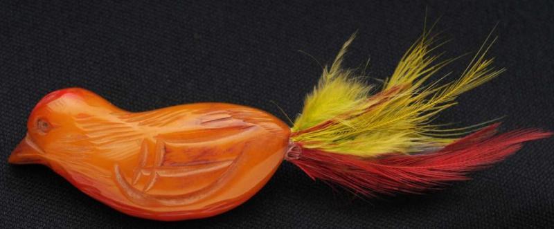 Appraisal: Bakelite Bird with Feather Tail Pin Description Bird is -