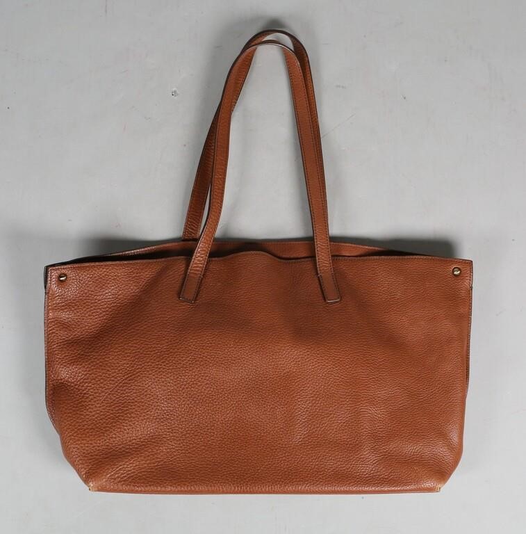 Appraisal: Akris brown leather shoulder bag with silver-tone hardware turn-lock closure