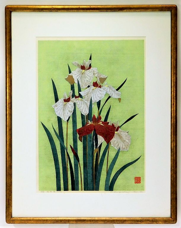 Appraisal: Kunie Sugiura Iris Flower Woodblock Print Kunie Sugiura Iris Flower