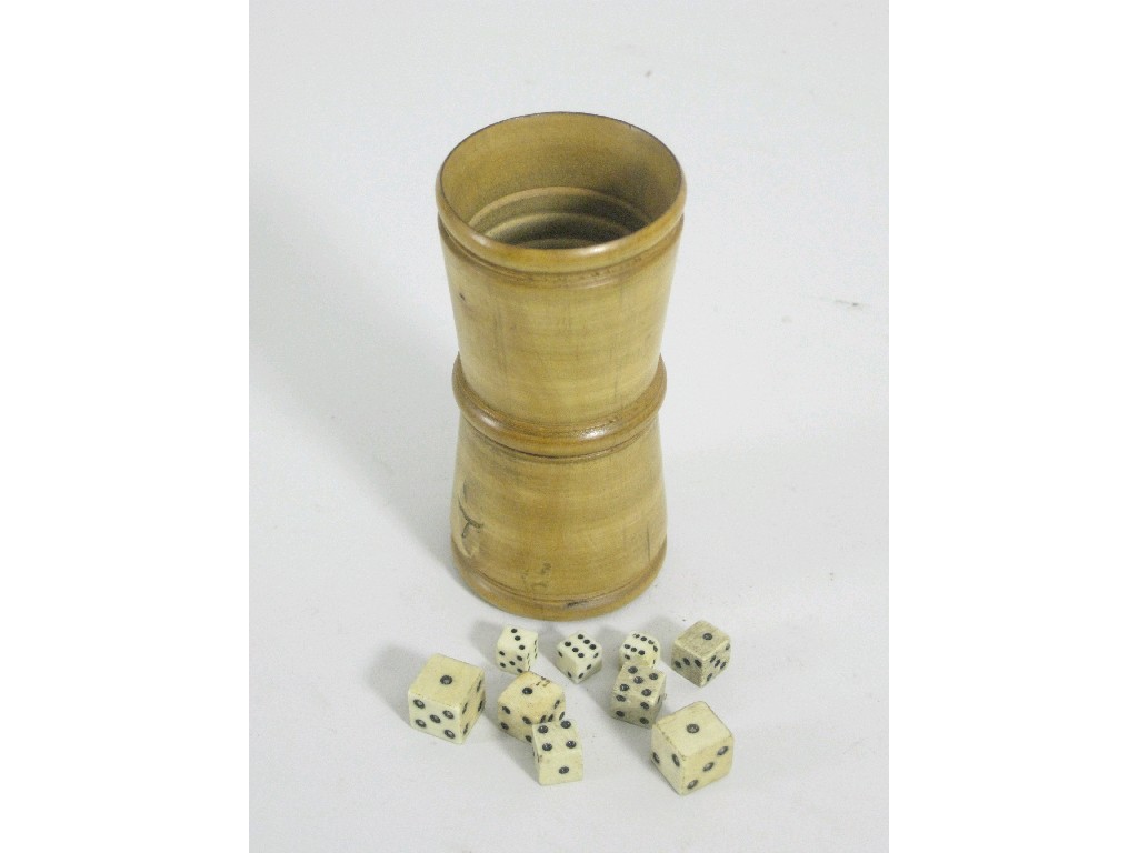 Appraisal: An th Century treen Dice Shaker with a selection of