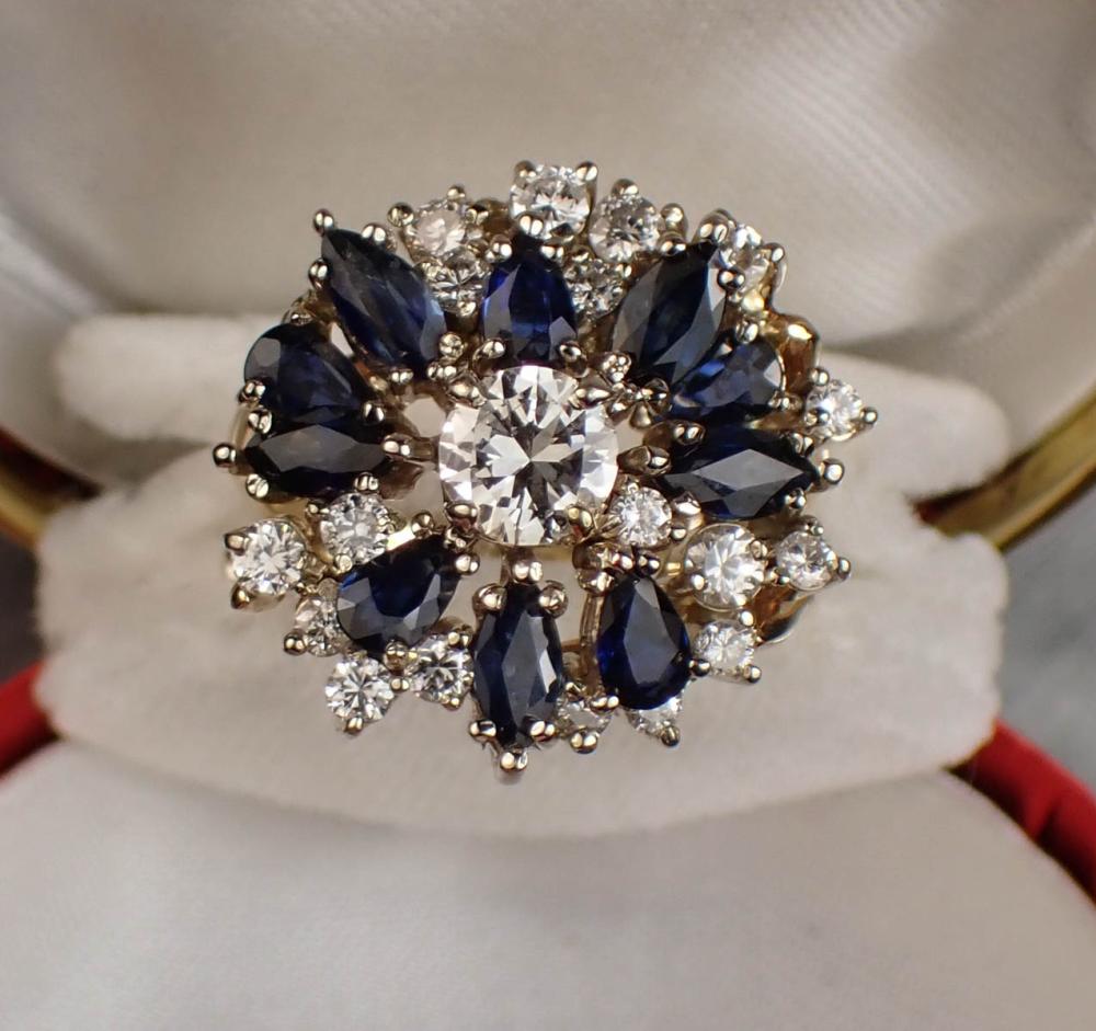 Appraisal: DIAMOND SAPPHIRE AND FOURTEEN KARAT GOLD RING The k yellow