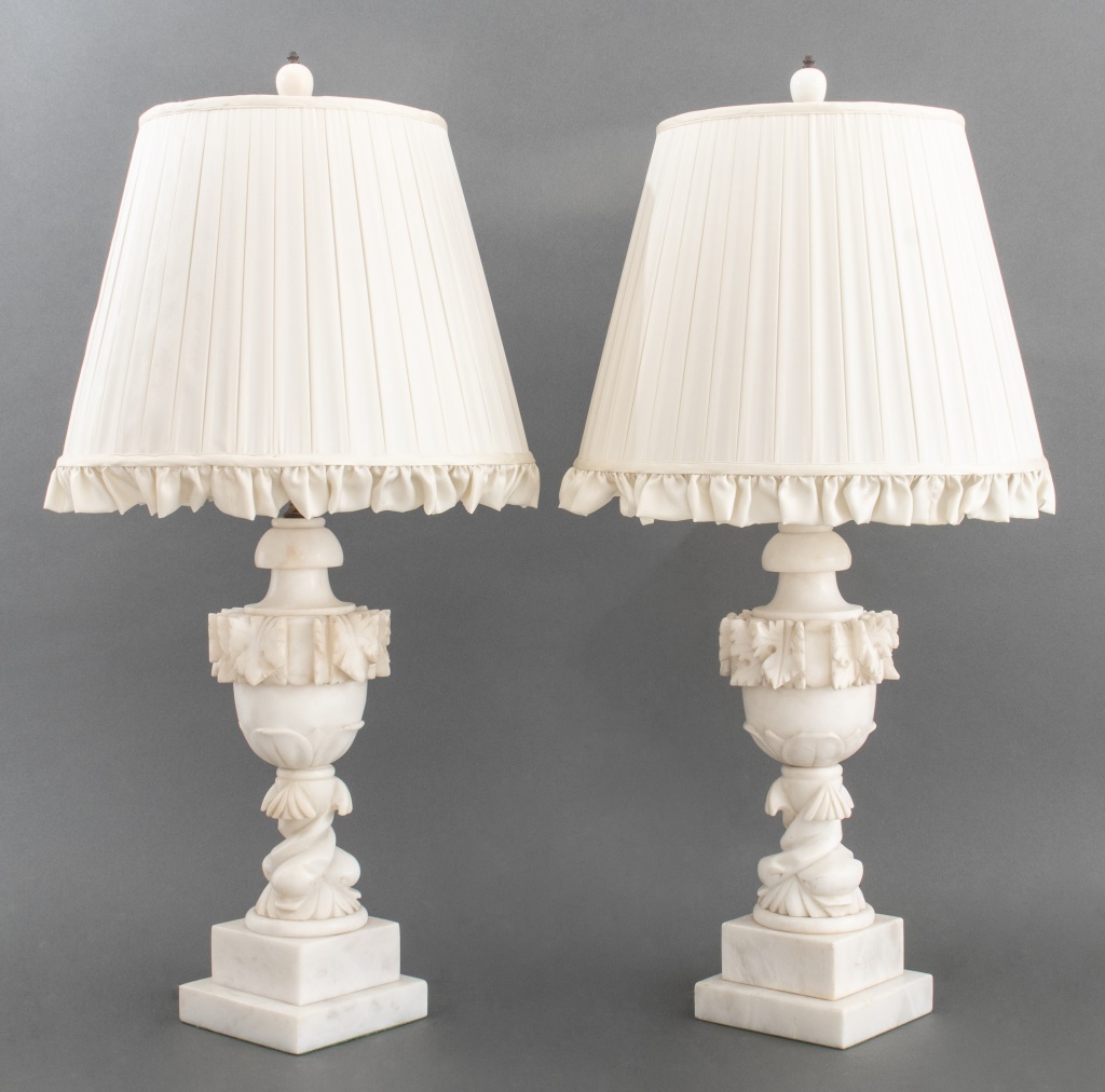 Appraisal: CARRARA MARBLE URN FORM TABLE LAMP PAIR Pair of Carrara