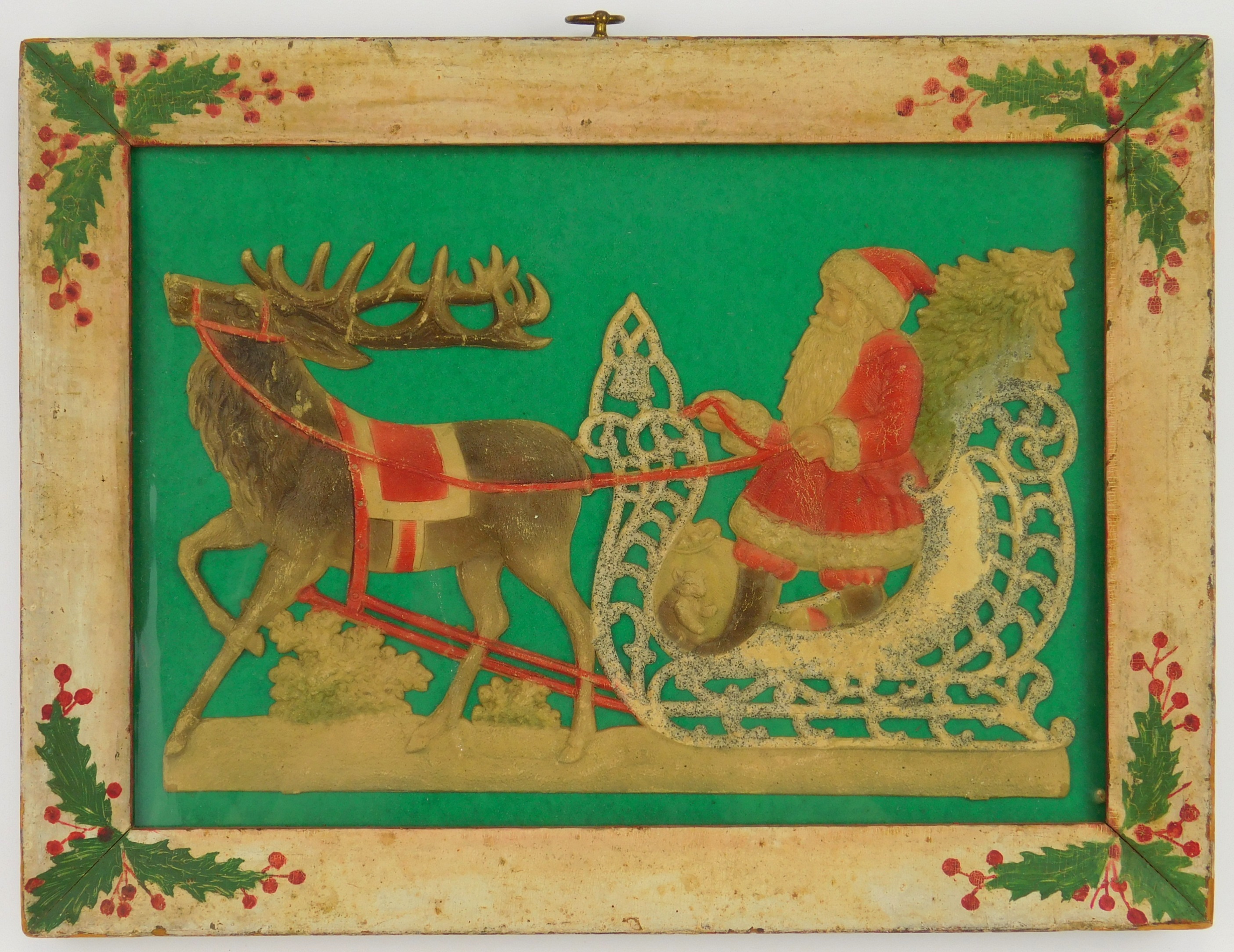 Appraisal: th th c German embossed Santa in sleigh in folk