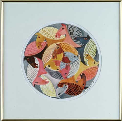 Appraisal: DAHLOR IPCAR American - HORSE HEAD CIRCLE Round watercolor and