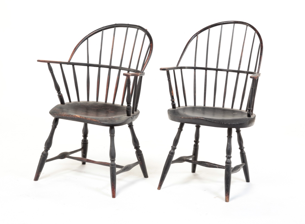 Appraisal: TWO AMERICAN SACKBACK WINDSOR ARMCHAIRS Early th century mixed woods