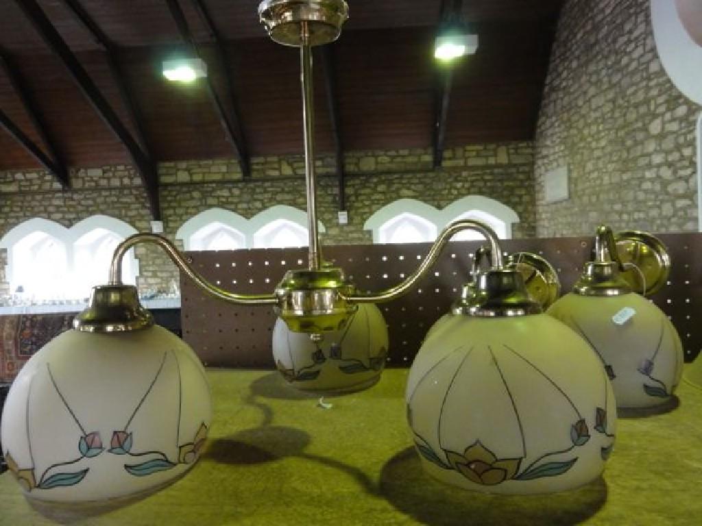 Appraisal: A collection of brass mount ceiling and wall lights with