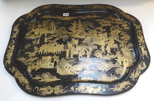 Appraisal: A Victorian gilt Japanned lacquer tray of shaped outline detailed