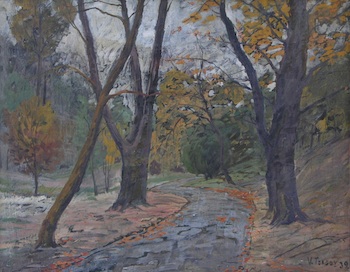 Appraisal: V Torgov Continental ca Autumnal path Oil on canvas mounted