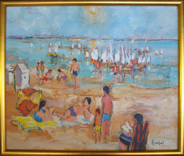 Appraisal: Urbain Huchet French b Beach Scene oil on canvas x